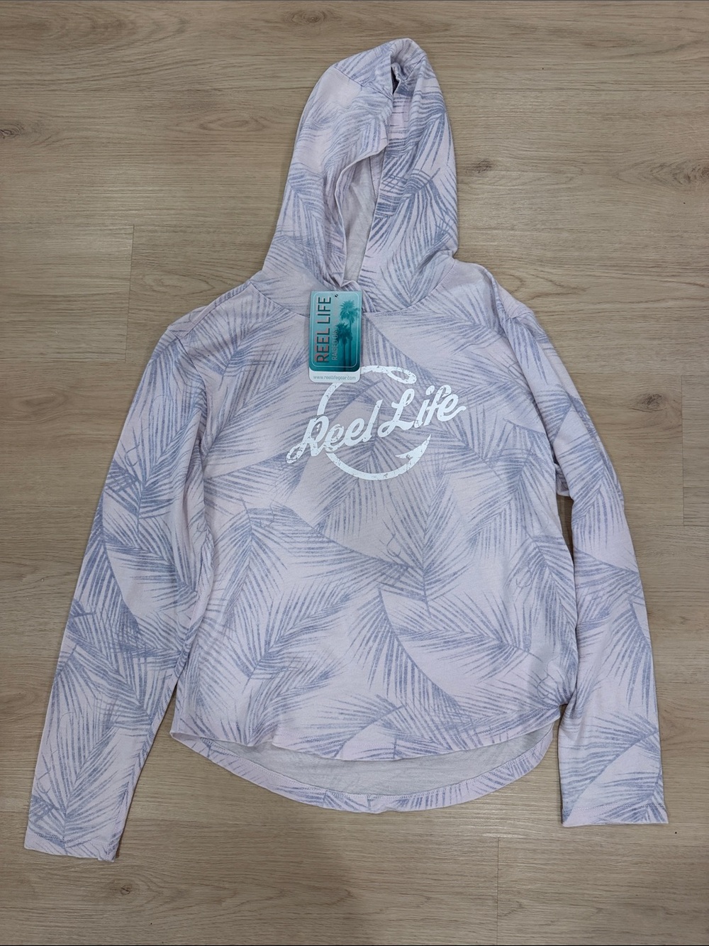 New Reel Life Medium Hooded Pullover - Light Pink Purple Palm Print